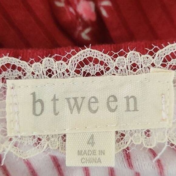 Excellent Btween Girls Burgundy Floral Ribbed Short Sleeve Knit Top Size 4 - Picture 4 of 5